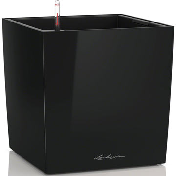 Кашпо Lechuza Cube Premium Черный блестящий с автополивом Кашпо Lechuza Cube чёрное глянцевое